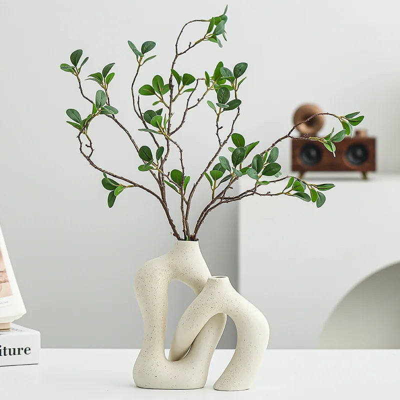 White Ceramic Vase Set Artistic Luxury Home Decor for Living Room TV Cabinet Entryway Modern Table Centerpiece