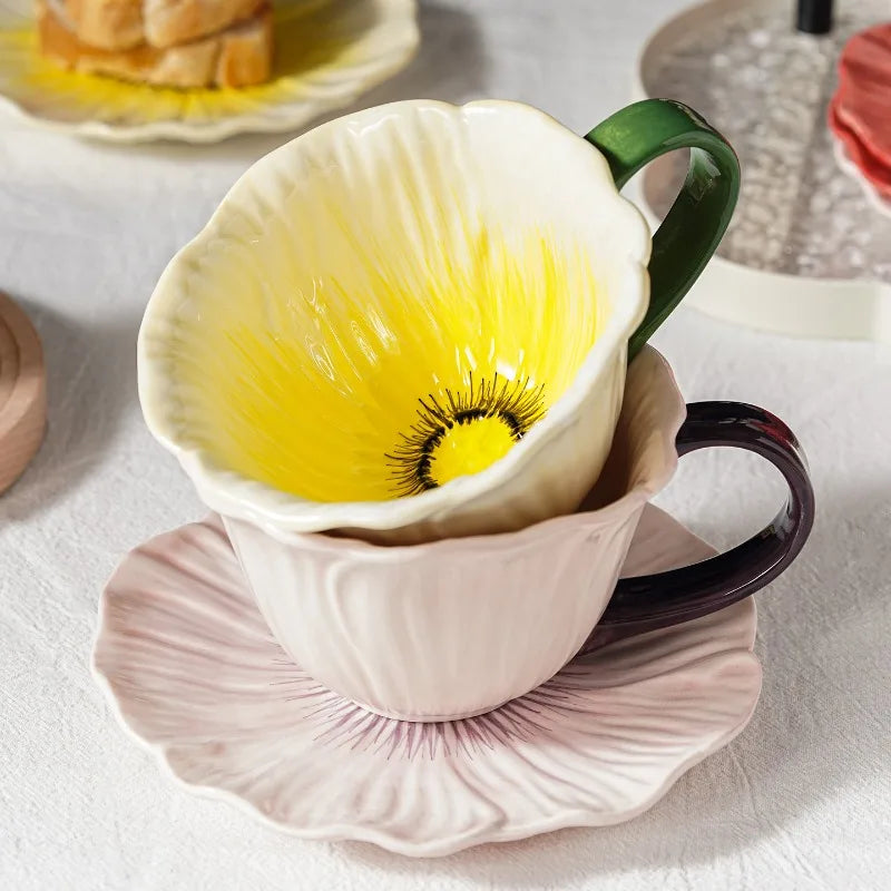Ceramic Coffee Cup Household Cafe Cup One Saucer Afternoon Teacup Latte Cup Coffee Cup Saucer Set
