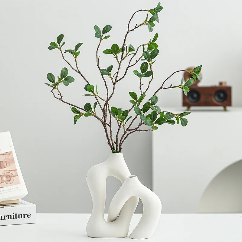 White Ceramic Vase Set Artistic Luxury Home Decor for Living Room TV Cabinet Entryway Modern Table Centerpiece