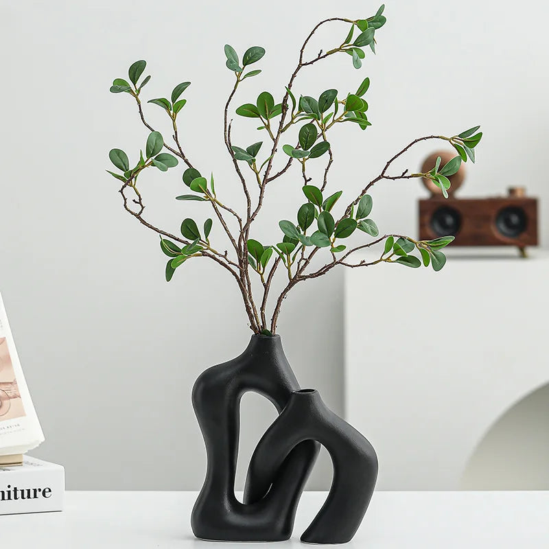 White Ceramic Vase Set Artistic Luxury Home Decor for Living Room TV Cabinet Entryway Modern Table Centerpiece