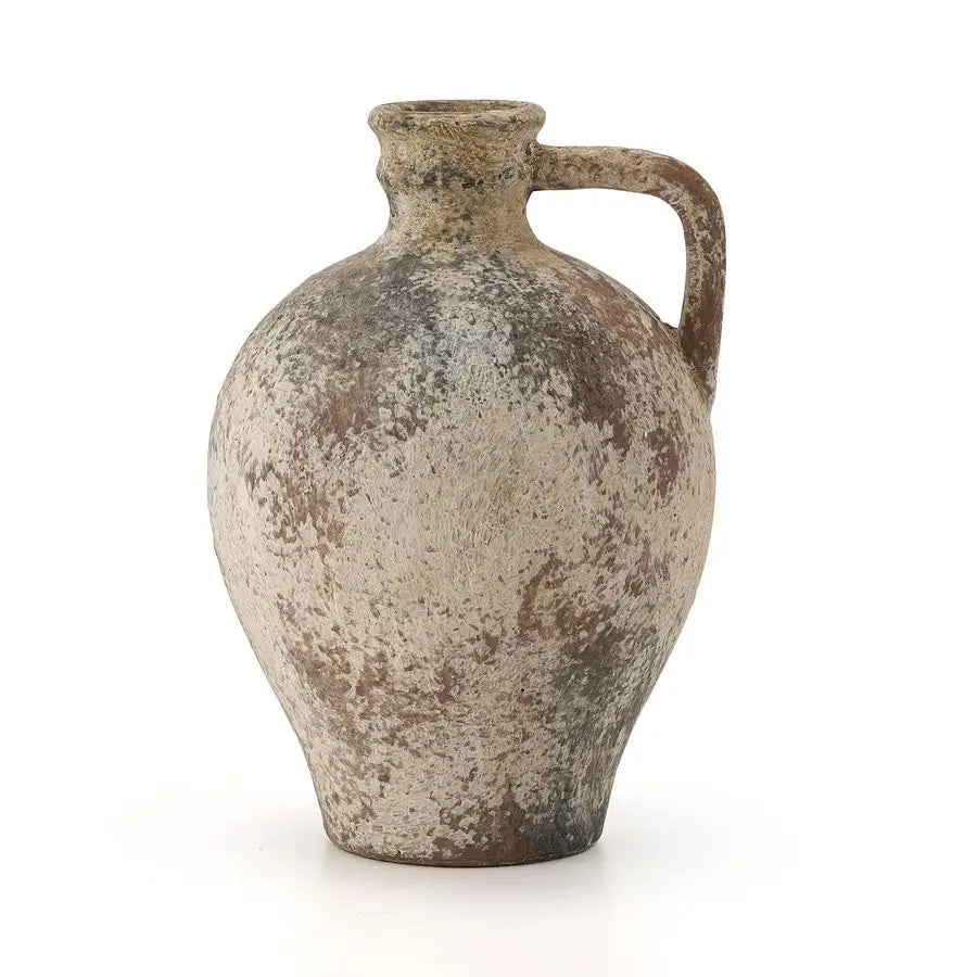 Ceramic Rustic Farmhouse Vase,8.25 inch Terracotta Vase with Handle,Neutral Clay Pot Vases Decorative Vase for Living Room,Table